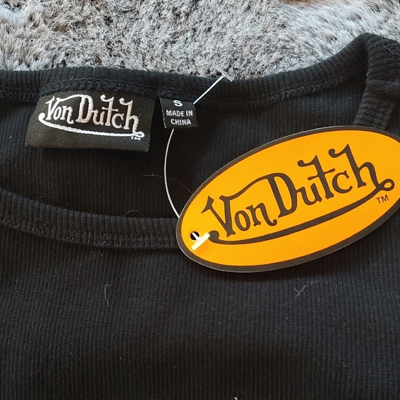 Von Dutch Black Crop Top with Gold Logo - Picture 2 of 5